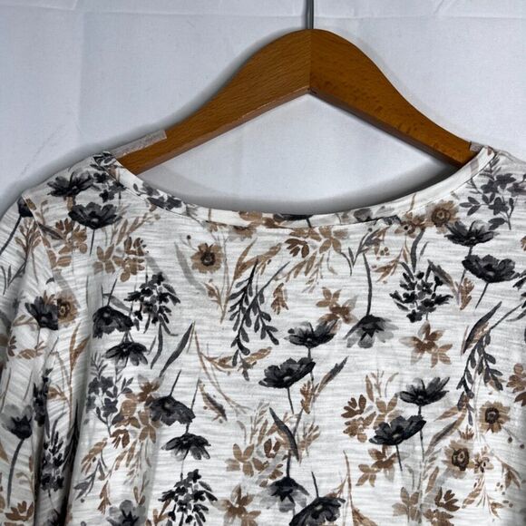 J. Jill White Floral Print 3/4 Sleeve Rough Edge Pullover Blouse Size Small - Picture 3 of 10